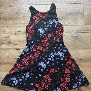 Floral Dress - Black with Red and Blue Flowers